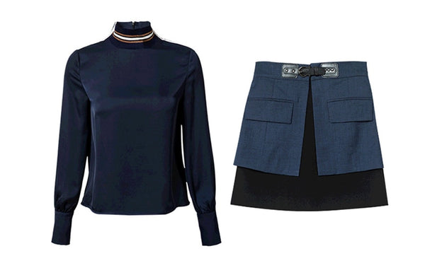 Women Office Lady Casual Two Pieces Sets Striped Long Sleeve Turtle Neck Loose Work Blouse Layered Belt Short Chic Skirts Z1273