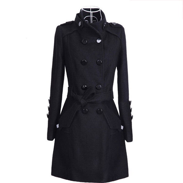 2019 Fashion Women's Woolen Coat Female Cashmere Thicker Coats Turn-down Collar Double Breasted Slim Sashes Solid Long Coat 