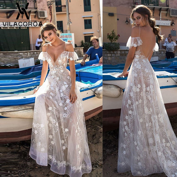 Sexy Deep V-neck Thin Paghetti Strap Flower Embroidered Ruffled Woman's Dress Solid Slim Backless Party Floor-length Dress Set