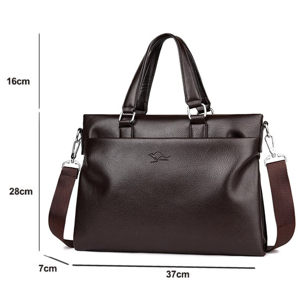 Business Men's Briefcase Bag PU Leather Handbag for Men Shoulder Bags Large Man Briefcases for 14" Laptop Waterproof Brown Bags