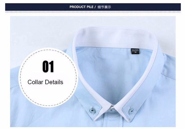 Men Cotton Casual Business Shirt Long Sleeve Solid Color