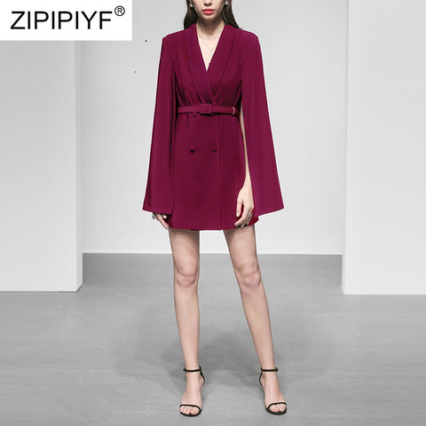 Original Zipipiyf Cloak Dress Notched Double Breasted Blazer Solid Color Fashion Dresses C2013