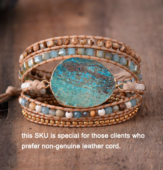 Women Leather Bracelet Unique Mixed Natural Stones Gilded Stone