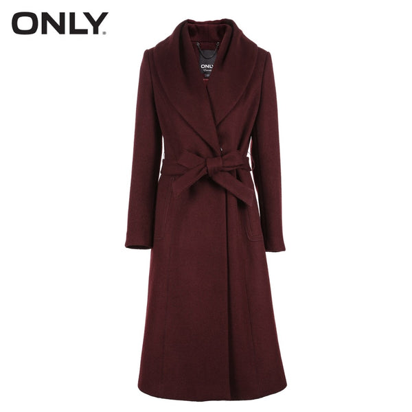 Women's Winter Lace-up Cinched Waist Woolen Coat Slim Camel