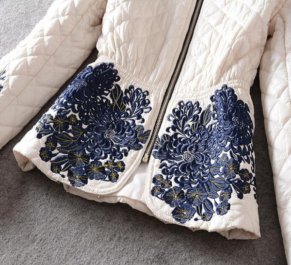 HIGH QUALITY New 2016 Fashion Winter Coat  Women's Long Sleeve Stunning Embroidery Zipper Down Jacket Parka Size M-3XL