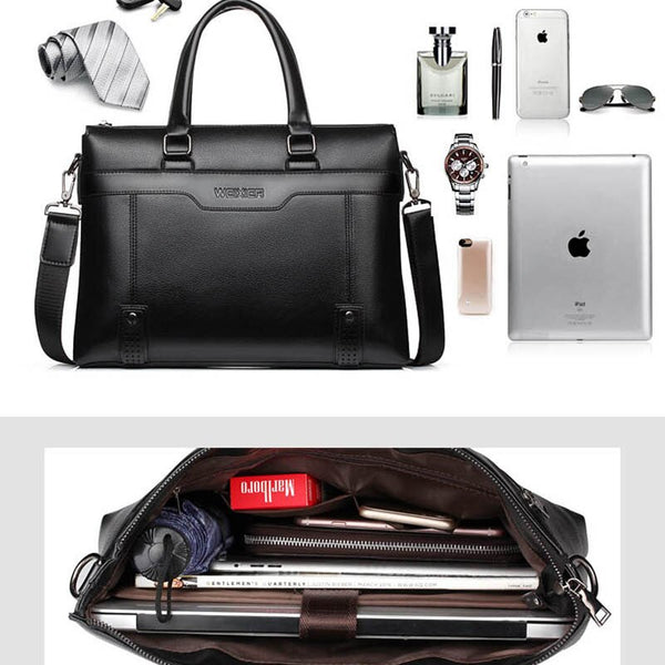Business Men's Briefcase Bag PU Leather Handbag for Men Shoulder Bags Large Man Briefcases for 14" Laptop Waterproof Brown Bags