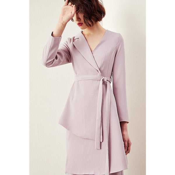 Pant Suits For Women Blazer Set Spring Lady Business Office Work Notched Irregular Long Jacket Elegant Wide Leg Pants Suit H6858