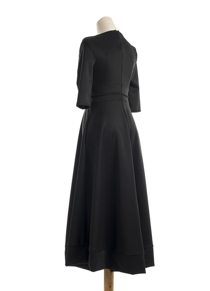 Women Sexy V-Neck Party Dress High Quality Polyester Solid Mid-Calf Dress Vintage