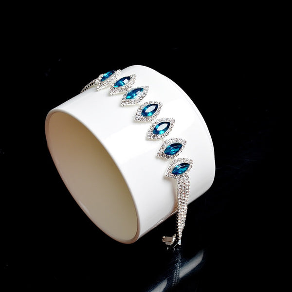 Roman Chain Bracelet for Women Luxury Water Drop Blue Cubic Zircon Inlay Charm Bracelet Bride Wedding BS-HK-2154