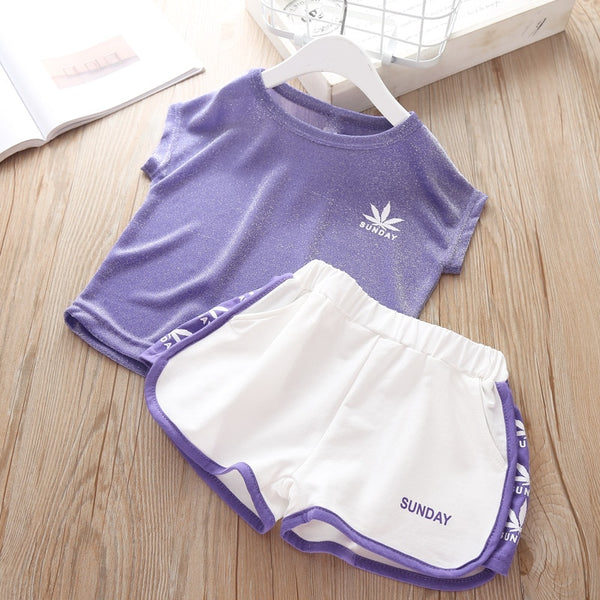 2019 Kids Girl Summer Clothing Sets Short Sleeve Tee Shirts and White Shorts Children Sport Clothes Set New Brand Tracksuit