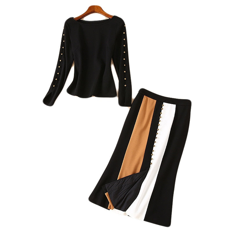 Runway Designer New Fashion High Quality 2019 Spring Party Sexy Black Long Sleeve Top Mermaid Half Skirt Elegant Women'S Sets