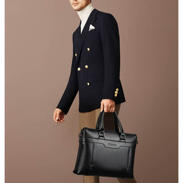 Business Men's Briefcase Bag PU Leather Handbag for Men Shoulder Bags Large Man Briefcases for 14" Laptop Waterproof Brown Bags