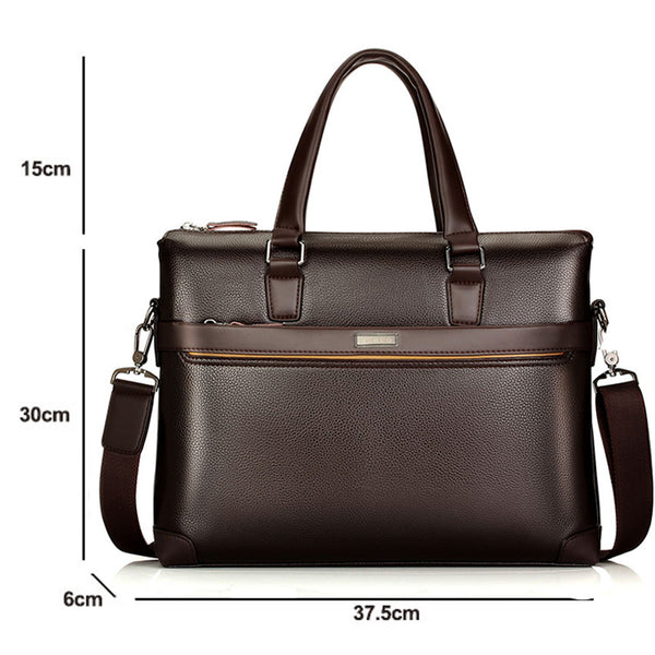 Business Men's Briefcase Bag PU Leather Handbag for Men Shoulder Bags Large Man Briefcases for 14" Laptop Waterproof Brown Bags